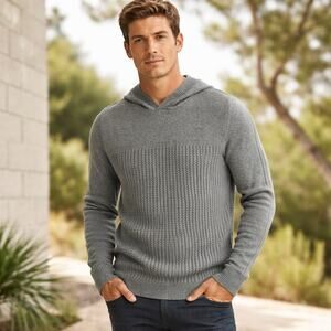 AETHER SZ L Nash Hooded Sweater Heather Gray Merino Wool & Cotton Blend NWOT